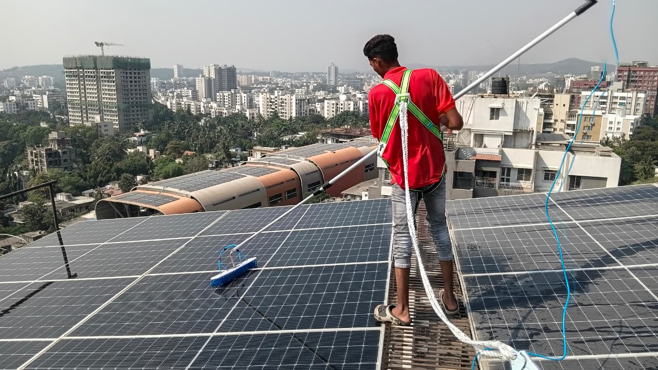 High-rise elevated solar walkway view over Pune