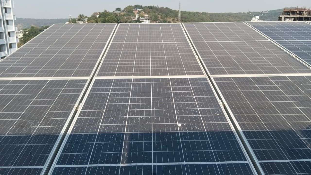 Rinsed clean modules drying uniformly in morning sunlight