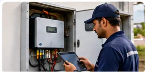 Technician inspecting inverter equipment